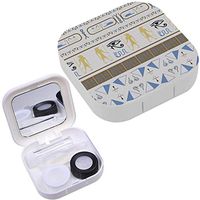 Portable Contact Lens Case Box Travel Kit Mirror + Bottle + Tweezers Container Holder [ Antique Egyptian Motifs ]