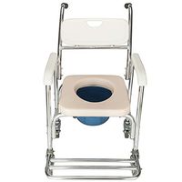 Byya 4-in-1 Multifunction Shower Chair, Beside Commode Chair with Wheels, Aluminum Bath Chair with Padded Seat, 300LBS Weight Capacity, for The Elderly Disabled People Pregnant Women