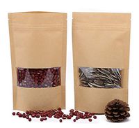 Sealable Bags, Brown Kraft Paper Bag Stand up Zipper Resealable Stand Up Food Grade Coffee Valve Bags Pouches with Window (Pack of 50) (4.7"x7.8, Brown)