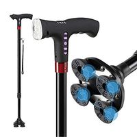 Electz Extendable Walking Stick Four-Corner Reinforcement Folding Crutch Medical Intelligent Walking Stick for Old Man with Radio Alarm LED Flashlight