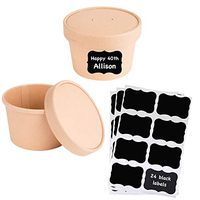 Kraft Compostable Paper Food Cup - Hot or Cold - Vented Lid - 12 Ounce - Scalloped Vinyl Chalkboard Labels - 15 Pack