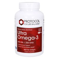 Protocol For Life Balance - Ultra Omega-3 (500 EPA / 250 DHA) - Supports Cardiovascular and Cognitive Function, Healthy Heart, Brain, Joints, Mood, and Skin and Hair - 180 Fish Gelatin Softgels
