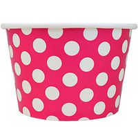 [100 Count] Valentine's Day Pink Paper Ice Cream Cups - 8 oz Polka Dotty Dessert Bowls Perfect For Yummy Treats! Frozen Dessert Supplies