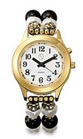 Elegance Collection-Ladies Talking Wrist Watch Gold Tone with Deluxe Pearl Beaded Band for Low Vision or Blind