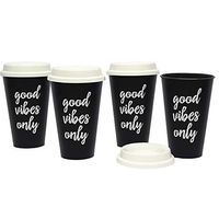 Aladdin 4 Reusable To-Go Cups 16 oz Good Vibes Only - Black