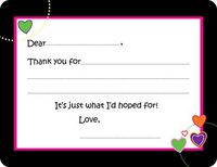 Brite Mod Hearts Fill-in Thank You Note Cards for Kids, 5.5" X 4.25" Notecards with White Envelopes