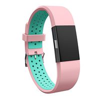 Teak - Silicone Sport Replacement Wristband for Fitbit Charge 2 - Universal Size - Pink and Teal