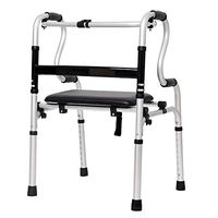 Wheelchair Medical Equipment Folding Lightweight Walking Frame with Seat Plate Aluminum Walker, Height Adjustable Walker Assist Devices (Size : Without Wheel)