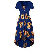 Womens Sunflower Short Sleeve Midi Dresses Bow Tie Front Bandage Suit Summer Casual Coverups Tops Straps High Low Mini Tshirt Dress Loose Swing Flowy Pleated Floral Sun Dress