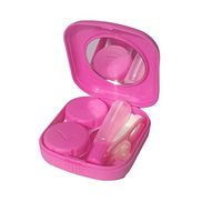 Softmusic Cute Pocket Mini Lens Case Travel Kit with Mirror size 5.1cm x 5.8cm x 1.6cm (Rose)