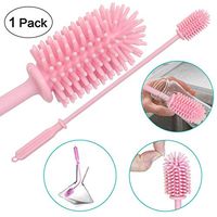 ZZRUI 15"Silicone Bottle Brush Cleaner for Narrow/Tall Bottle,Long Handle Silicone Scrub Brushes for Cleaning Water Bottle/Glasses/Coffee Mug/Baby Bottle/Vase Pink