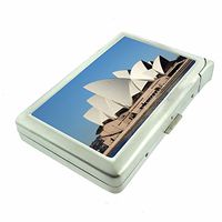 Famous Landmarks Sydney Opera House S3 Cigarette Case Lighter Smoking King Size Cigarettes Silver Metal Wallet 4" X 2.75" RFID Protection