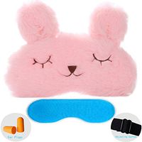 ZHICHEN Silk Eye Mask with Lovely 3D Cute Rabbit Face Soft & Lightweight Sleeping Blindfold for Kids Girls Adult for Yoga Traveling Party [Inclulding Ice Bag, Foam Ear Plugs] (Pink(Upgraded))