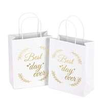 LaRibbons Medium Size Gift Bags - Gold Foil"Best Day Ever" White Paper Bags with Handles for Wedding, Birthday, Baby Shower, Party Favors - 12 Pack - 8" x 4" x 10"