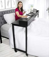 Joy Overbed Table with Wheels | Height Adjustable Rolling Bed Desk for Full/Queen Beds | Mobile Multi-Functional Table | Great for Bedroom, Dining Room, Living Room (Height: 40" - 46" / Black)