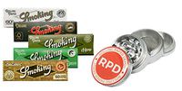 Smoking #8 Single Wide Rolling Papers (1 Pack of Each of The Following: Organic, White, Deluxe, Green, Hemp), with Rolling Paper Depot 42mm Pocket Sized Grinder - 6 Item Bundle
