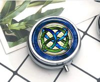 Compact 3 Compartment Medicine Case, Pill Box for Pocket or PursePill Box Decorative Pill Case with Gift Box Green and Blues Celtic Knot Hanger Irish