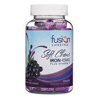 Fusion Lifestyle 45 mg Iron Supplement Grape Flavored Soft Chew Plus Vitamin C, Helps Fight Iron Deficiency, Anemia, and Fatigue, Two Month Supply, 60 Count