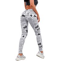 Meikosks Women's Newspaper Print Yoga Tights Workout Skinny Pants Sports Running Leggings White