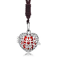 Lava Stone Aromatherapy Essential Oil Diffuser Necklace Fleur-De-Lis Locket Heart Pendant with 25" Braided Rope & 3 Multi-colored Rock Beads &10 Felt Balls Fragrance Women Jewelry