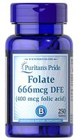 Puritan's Pride Folate 666mcg DFE (Folic Acid 400 mcg)-250 Tablets