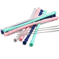 Reusable Silicone Straws Collapsible Silicone Drinking Straws 8 pcs Straws with 3pcs Cleaning Brushes BPA Free for Cold, Hot Thick Drinks Flexible,Chewy, Bendy Safe for Kids Dishwasher Safe