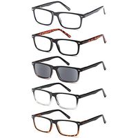 Gamma Ray Men's Reading Glasses - 5 Pairs Readers for Men - w Sun Readers - 2.25