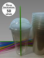 50sets 32oz. Plastic Ultra Clear Cups with dome lids is for cold drinks like iced coffee, Bubble Tea, Frozen Cocktails, water, Sosa and juices (30oz+ dome lids+ straws 50sets)