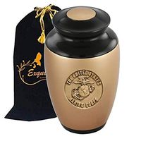 Exquisiteurn's Custom Gold Applique Cremation Urn - Adult Cremation Urn - Handcrafted Funeral Urn for Ashes - Metal Cremation Urn - Great Deal Free Bag (United States Marine Corps)