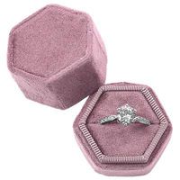 Koyal Wholesale Velvet Ring Box, Dusty Rose, Hexagon Vintage Wedding Ceremony Ring Box with Detachable Lid, 2 Piece Engagement Ring Box Holder, Modern Proposal Idea, Slim Ring Box Display