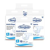 Newclears Adult Diapers with Tabs for Men Women Incontinence Care, Disposable Absorbent for Disability Postnatal Patient Bedridden Care, 10 Count/Pack, 4 Pack, S