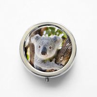 RhyNSky Animal Koala Mini Portable Pocket Pill Box Case Holder for Purse, 3 Compartments, Silvery, FS237