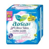 Laurier Sanitary Napkins Super Ultra Slim for Night Time 1 MM. 30 Cm 16 Piece x 3 Packets