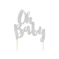 Illume Partyware Silver Glitter Oh Baby Cake Topper,, Height 4 Inches x Width 5 Inches for Baby Shower and Baby Parties