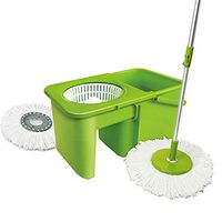 360 Spin Mop & Bucket System Self-Wringing Mop Microfiber Mop Heads Extended Length Adjustable Mop Pole (Color : Green, Size : 23x28x44.5cm)