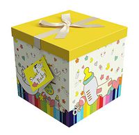EndlessArtUS Gift Box 7x7x7 Petit Bebe Pop up in Seconds Comes with Decorative Ribbon Mounted on The lid A Gift Tag and Tissue Paper - No Glue or Tape Required