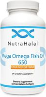 NutraHalal Mega Omega Fish Oil 650 - Halal DNA Tested Supplement - Gluten Free - Supports Cardiovascular and Mental Health - 60 Count