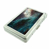 Ocean Waves Em2 Hip Silver Cigarette Case With Built In Lighter 4.75" X 2.75" Id Holder Metal Wallet RFID Protection