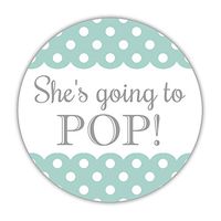 40 She's Going to pop Stickers, 2 inches - Ready to pop Labels - Baby Shower Popcorn Favors (Aquamarine)