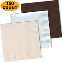 150 Lunch Napkins, Ivory, Bright White, Brown - 50 Each Color. 2 Ply Paper Dinner Napkins. 6.5" folded, 13.5" unfolded.