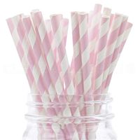 CleverDelights Biodegradable Paper Straws - Baby Pink Stripe - Box of 100