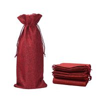 Qibote Burlap Wine Bags with Drawstrings, Wine Gift Bags - Reusable Bottle Bags Perfect for Travel, Wedding, Birthday, Housewarming and Dinner Party - 10 Pack(Red)
