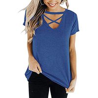 Kiyotoo Women's Casual Criss Cross Front Summer Tops Short Sleeve Choker Shirts Deep V-Neck Plus Size Blouses Shirts Blue
