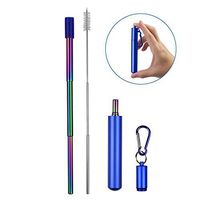 Insten Collapsible Reusable Metal Straws, Food-Grade Stainless Steel Drinking Straw with Portable Case and Cleaning Brush for Gold Beverage, Coffee and Smoothie, Blue