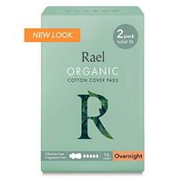 Rael 100% Organic Cotton Menstrual Overnight Pads, Thin Natural Sanitary Napkins with Wings (16 Total),16 Count