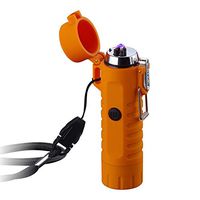 Dual Arc Lighter with Flashlight Double Plasma USB Rechargeable Flameless Waterproof Windproof Mini Electric Lighter for Cigar Candle Cigarette Pipe (Orange Dual Arc Lighter with Flashlight)