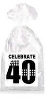Black with Dotted Strips Celebrate 40th Birthday Party Favor Bags with Ties - 12pack