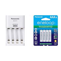 Panasonic BQ-CC17SBA eneloop Advanced Individual Battery Charger with 4 LED Charge Indicator Lights, White & BK-4MCCA8BA eneloop AAA 2100 Cycle Ni-MH Pre-Charged Rechargeable Batteries, 8 Pack