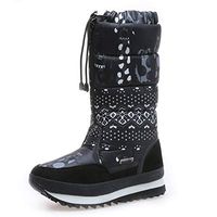 Goldweather Women's Winter Fur Lined Snow Boots Outdoor Mid Calf Waterproof Rain Boot(Black,5)