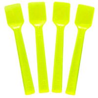 [25 Count] Transparent Yellow Plastic Gelato Spoons 4 Inch Mini Disposable Shovel Tasting Spoons for Sampling Yummy Desserts, Foods & Ice Cream - Frozen Dessert Supplies